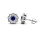 1 - Floret 4.00 mm Round Blue Sapphire and Diamond Milgrain Halo Stud Earrings 
