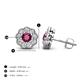 4 - Floret 4.00 mm Round Rhodolite Garnet and Lab Grown Diamond Milgrain Halo Stud Earrings 