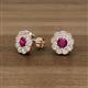 3 - Floret 4.00 mm Round Rhodolite Garnet and Lab Grown Diamond Milgrain Halo Stud Earrings 