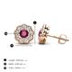 4 - Floret 4.00 mm Round Rhodolite Garnet and Lab Grown Diamond Milgrain Halo Stud Earrings 