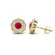 1 - Floret 4.00 mm Round Ruby and Lab Grown Diamond Milgrain Halo Stud Earrings 