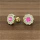 3 - Floret 4.00 mm Round Pink Sapphire and Lab Grown Diamond Milgrain Halo Stud Earrings 