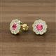 3 - Floret 4.00 mm Round Pink Tourmaline and Lab Grown Diamond Milgrain Halo Stud Earrings 