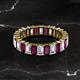 2 - Kerry 5x3 mm Emerald Cut Rhodolite Garnet and Diamond Side Gallery Work Eternity Band 