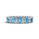 1 - Amelia 5x3 mm Oval Shape Blue Topaz and Lab Grown Diamond Side Gallery Work Eternity Band 