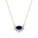 1 - Bellezza 5x3 mm Oval Shape Blue Sapphire and Round Diamond Half Halo Pendant Necklace 