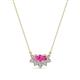 1 - Bellezza 5x3 mm Oval Shape Pink Sapphire and Round Diamond Half Halo Pendant Necklace 