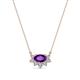 1 - Bellezza 5x3 mm Oval Shape Amethyst and Round Diamond Half Halo Pendant Necklace 