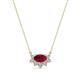 1 - Bellezza 5x3 mm Oval Shape Ruby and Round Diamond Half Halo Pendant Necklace 