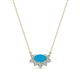 1 - Bellezza 5x3 mm Oval Shape Turquoise and Round Diamond Half Halo Pendant Necklace 