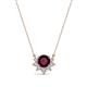 1 - Bellezza 4.50 mm Round Rhodolite Garnet and Diamond Half Halo Pendant Necklace 