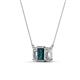 3 - Veronica 6x4 mm Emerald Shape London Blue Topaz and Diamond Three Stone Pendant Necklace 