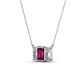 3 - Veronica 6x4 mm Emerald Shape Rhodolite Garnet and Diamond Three Stone Pendant Necklace 