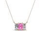 1 - Veronica 6x4 mm Emerald Shape Pink Sapphire and Diamond Three Stone Pendant Necklace 