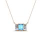 1 - Veronica 6x4 mm Emerald Shape Blue Topaz and Diamond Three Stone Pendant Necklace 