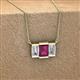 2 - Veronica 6x4 mm Emerald Shape Rhodolite Garnet and Diamond Three Stone Pendant Necklace 