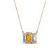 3 - Veronica 6x4 mm Emerald Shape Citrine and Diamond Three Stone Pendant Necklace 