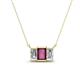 1 - Veronica 6x4 mm Emerald Shape Rhodolite Garnet and Diamond Three Stone Pendant Necklace 