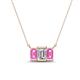 1 - Veronica 6x4 mm Emerald Shape GIA Certified Diamond and Pink Sapphire Three Stone Pendant Necklace 