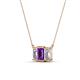 3 - Veronica 6x4 mm Emerald Shape Amethyst and Lab Grown Diamond Three Stone Pendant Necklace 