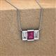 2 - Veronica 6x4 mm Emerald Shape Rhodolite Garnet and Lab Grown Diamond Three Stone Pendant Necklace 