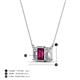 4 - Veronica 6x4 mm Emerald Shape Rhodolite Garnet and Lab Grown Diamond Three Stone Pendant Necklace 