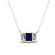1 - Veronica 6x4 mm Emerald Shape Blue Sapphire and Lab Grown Diamond Three Stone Pendant Necklace 
