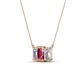 3 - Veronica 6x4 mm Emerald Shape Pink Tourmaline and Lab Grown Diamond Three Stone Pendant Necklace 