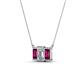 4 - Veronica 6x4 mm Emerald Shape Lab Grown Diamond and Rhodolite Garnet Three Stone Pendant Necklace 