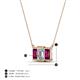 5 - Veronica 6x4 mm Emerald Shape Lab Grown Diamond and Rhodolite Garnet Three Stone Pendant Necklace 