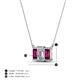 5 - Veronica 6x4 mm Emerald Shape Lab Grown Diamond and Rhodolite Garnet Three Stone Pendant Necklace 