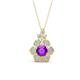 1 - Alice 5.00 mm Round Amethyst and Diamond Floral Halo Pendant Necklace 