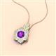 2 - Alice 5.00 mm Round Amethyst and Diamond Floral Halo Pendant Necklace 