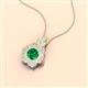 2 - Alice 5.00 mm Round Emerald and Diamond Floral Halo Pendant Necklace 