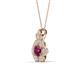 3 - Alice 5.00 mm Round Rhodolite Garnet and Diamond Floral Halo Pendant Necklace 