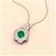 2 - Alice 5.00 mm Round Emerald and Diamond Floral Halo Pendant Necklace 