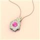 2 - Alice 5.00 mm Round Lab Created Pink Sapphire and Lab Grown Diamond Floral Halo Pendant Necklace 