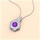 2 - Alice 5.00 mm Round Amethyst and Lab Grown Diamond Floral Halo Pendant Necklace 