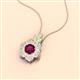 2 - Alice 5.00 mm Round Rhodolite Garnet and Lab Grown Diamond Floral Halo Pendant Necklace 