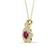 3 - Alice 5.00 mm Round Rhodolite Garnet and Lab Grown Diamond Floral Halo Pendant Necklace 