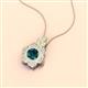 2 - Alice 5.00 mm Round London Blue Topaz and Lab Grown Diamond Floral Halo Pendant Necklace 