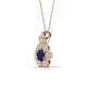 3 - Alice 5.00 mm Round Blue Sapphire and Lab Grown Diamond Floral Halo Pendant Necklace 