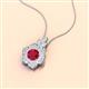 2 - Alice 5.00 mm Round Ruby and Lab Grown Diamond Floral Halo Pendant Necklace 