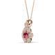 3 - Alice 5.00 mm Round Pink Tourmaline and Lab Grown Diamond Floral Halo Pendant Necklace 