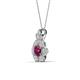 3 - Alice 5.00 mm Round Rhodolite Garnet and Lab Grown Diamond Floral Halo Pendant Necklace 