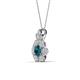 3 - Alice 5.00 mm Round Blue Diamond and Lab Grown Diamond Floral Halo Pendant Necklace 