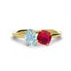 1 - Tanya Oval Shape Aquamarine & Cushion Shape Ruby 2 Stone Duo Ring 