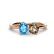 1 - Tanya Oval Shape Blue Topaz & Cushion Shape Smoky Quartz 2 Stone Duo Ring 