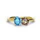 1 - Tanya Oval Shape Blue Topaz & Cushion Shape Smoky Quartz 2 Stone Duo Ring 