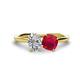 1 - Tanya Oval Shape GIA Certified Diamond & Cushion Shape Ruby 2 Stone Duo Ring 